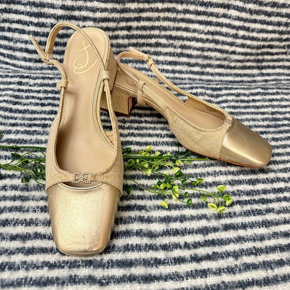 Sam Edelman Tarra Gold Tone Low heel Pump Slingback Cap Toe sz 7.5‎ M